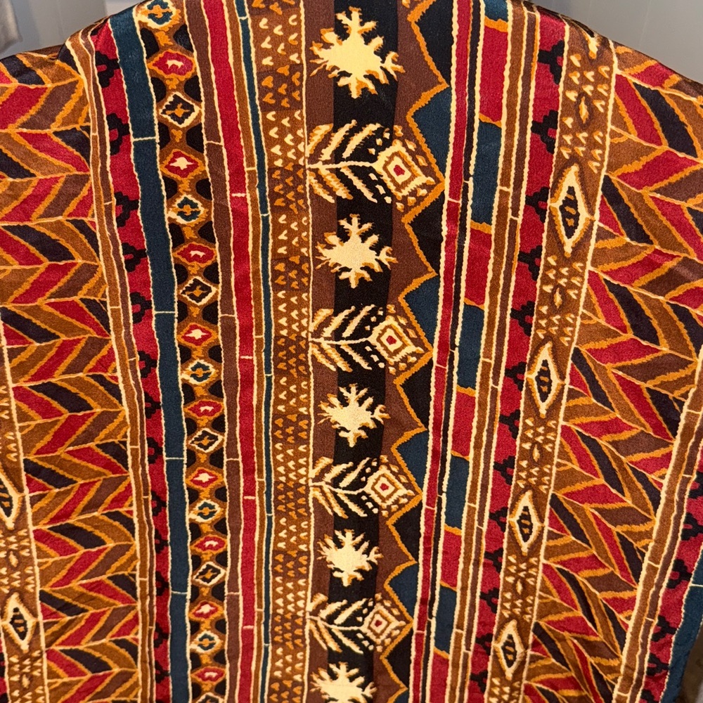 Vintage Casca 100% Silk Scarf Tribal Cultural Stylish Multicolor Red Brown Green